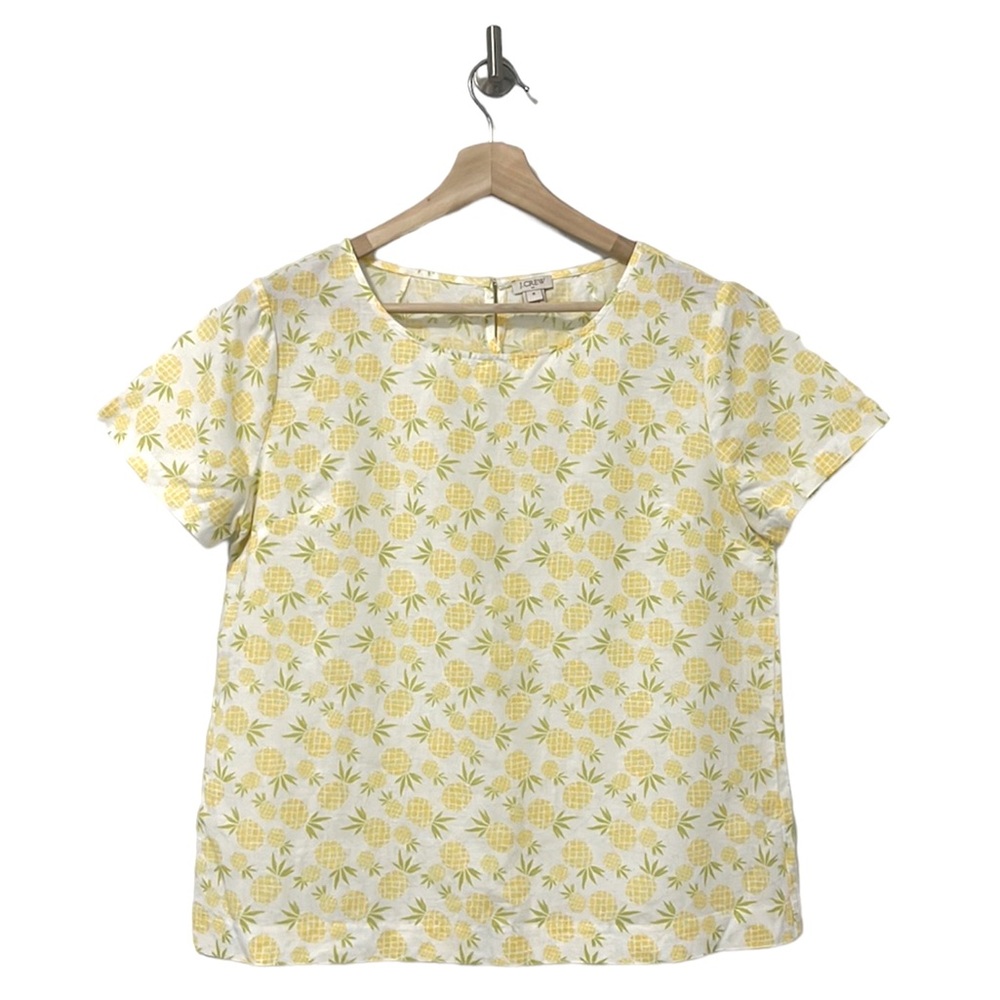 J Crew Factory Pineapple Print Cotton Linen Top Size Medium M
